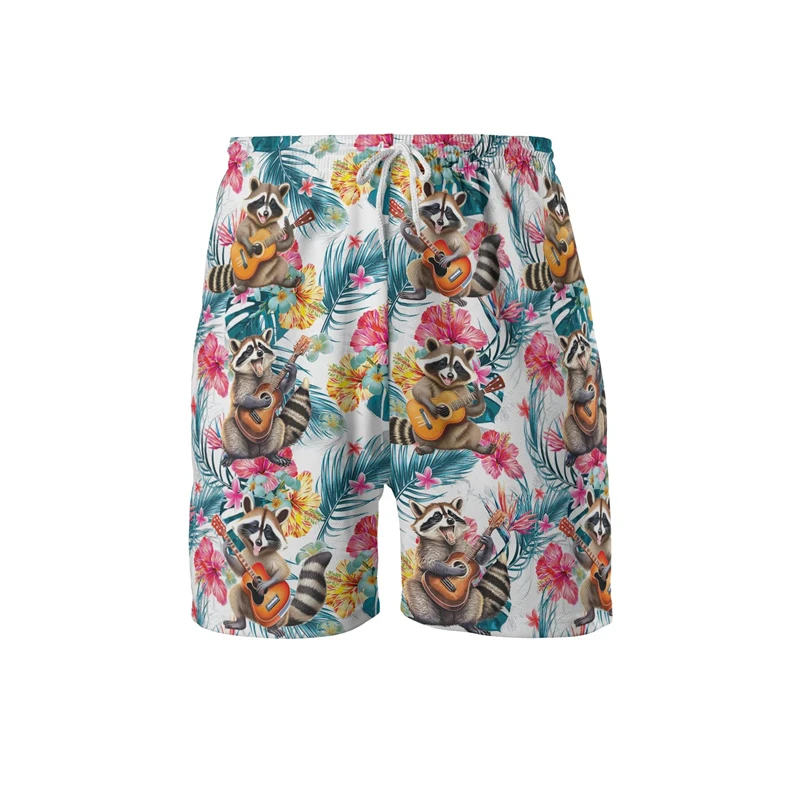 Raccoon Graphic Short Pants For Men Clothes Funny Animal Hawaiian Beach Shorts Aloha Vacation Surfing Kids Trunks Boy Trousers