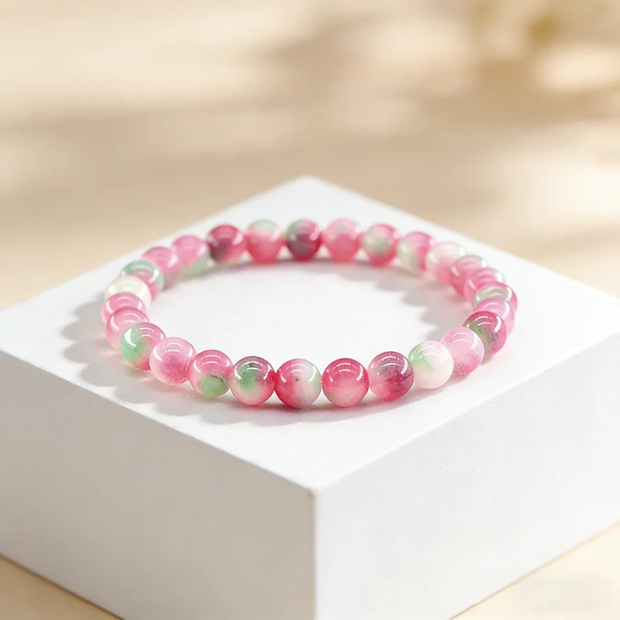 6MM Reiki Natural Stone Peach Blossom Beads Bracelets for Women Men Agate Stretch Bracelet Tiny Bangles Handmade Simple Jewelry