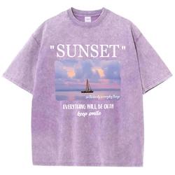 Sunset Everything Will Be Okay Keep Smile T Shirt Women Summer Fashion Short Sleeve Fashion Cool Clothing Soft Loose T-Shirts