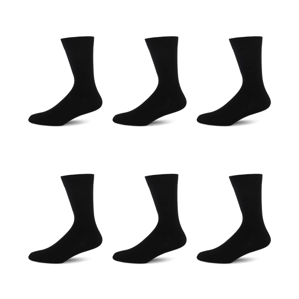 6Pairs Mens Dress Socks Black Combed Cotton Plus Size 42-48๏ผHigh Quality Crew Long Socks, Cool Breathable Casual Socks for men