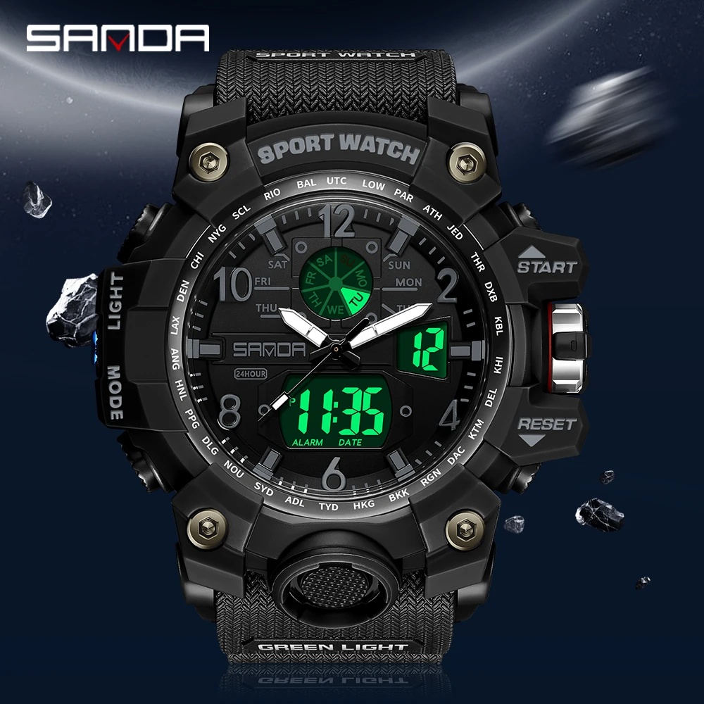 SANDA Top Brand Sports Men's Watches Military Quartz Watch Man Waterproof Wristwatch for Men Clock shock relogios masculino 3169