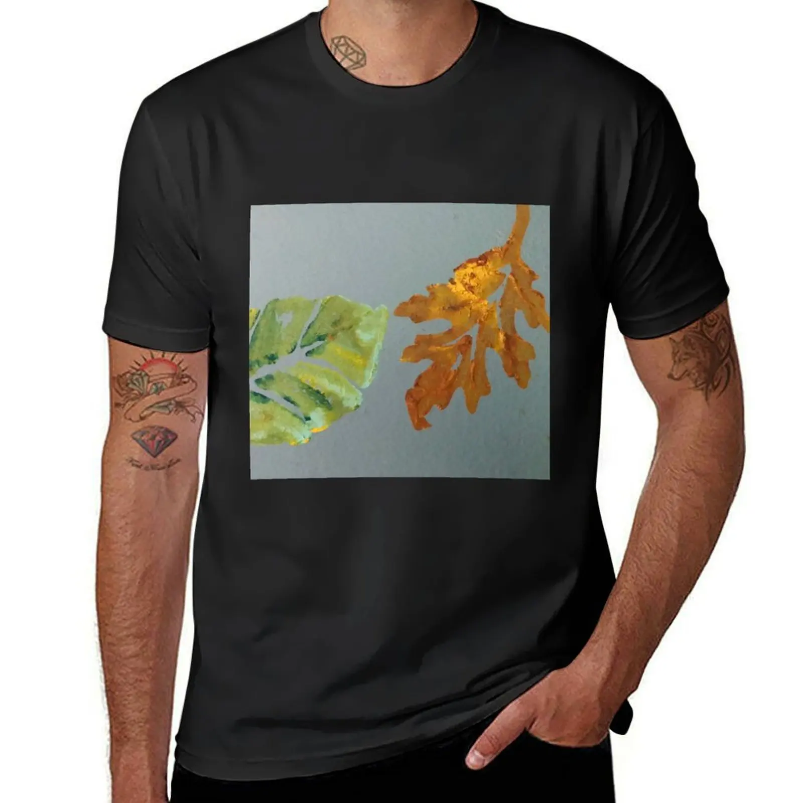 Spring leaf meets autumn leaf, acrylic painting, Thanksgiving T-Shirt oversized anime clothes big and tall t shirts for men