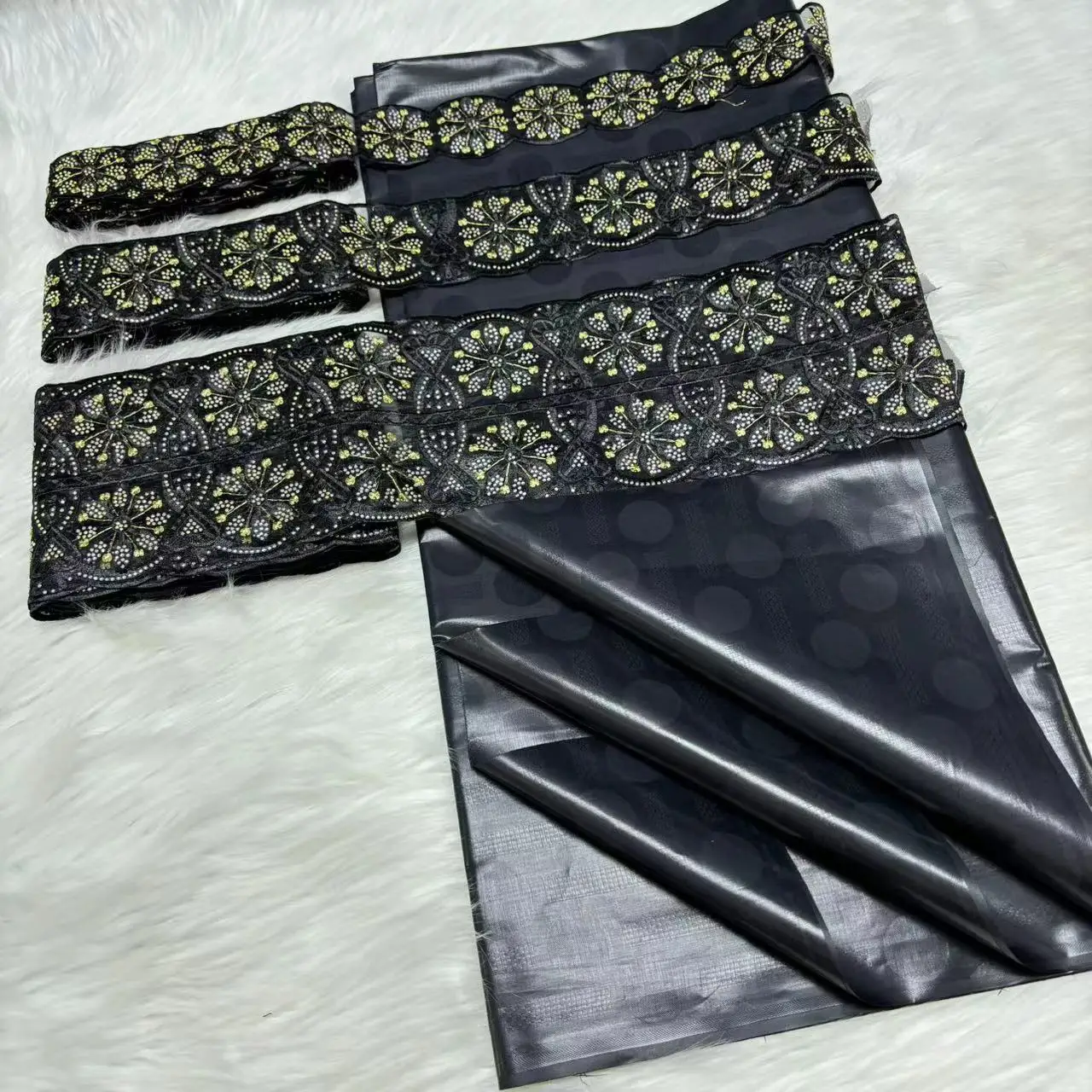 

Лидер продаж, хорошее качество, 5 ярдов, Африканский текстиль Bazin Riche с 15 ярдами, вышивка, кружевная отделка, материал для женского платья M5-502-2