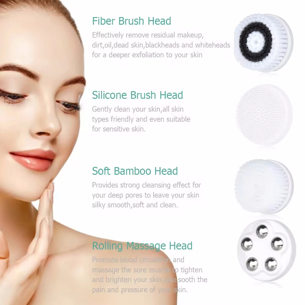 Facial Cleansing Soft Brush Vibration 4 in 1 Silicone Face Cleanser Deep Cleaning Beaded Massager Blackhead Remover Exfoliator