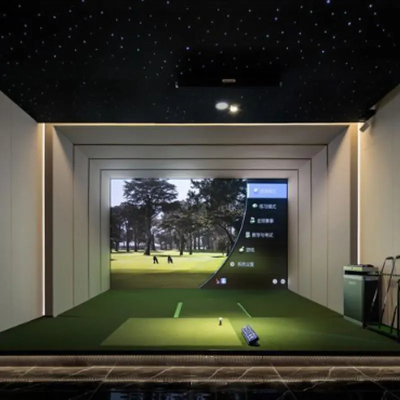 Home indoor enclosure virtual golf hitting mat high end impact screen  club 3d skytrak golf simulator system