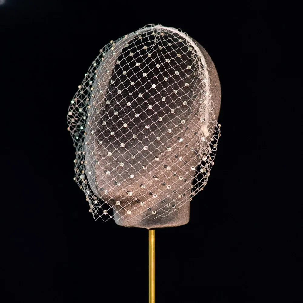 Vintage Rhinestone Blusher Veil with Headband Birdcage Veil for the Bride Wedding Dress Wedding Accessories Wedding Props