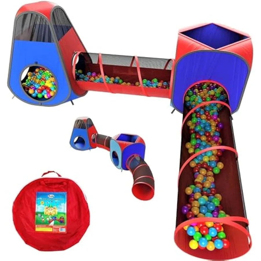 

Playz 4pc Pop Up Play Tent and Tunnel Bundle for Toddlers and - Indoor and Outdoor Playhouse with Storage Bag Red and Blue