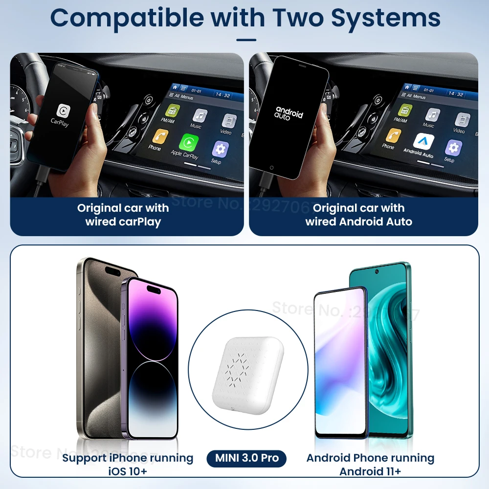 CarlinKit Mini 3 Pro Wireless CarPlay Android Auto Adapter Dual in 1 BT 5.8GHz WiFi Auto Connect for OEM Car Intelligent System