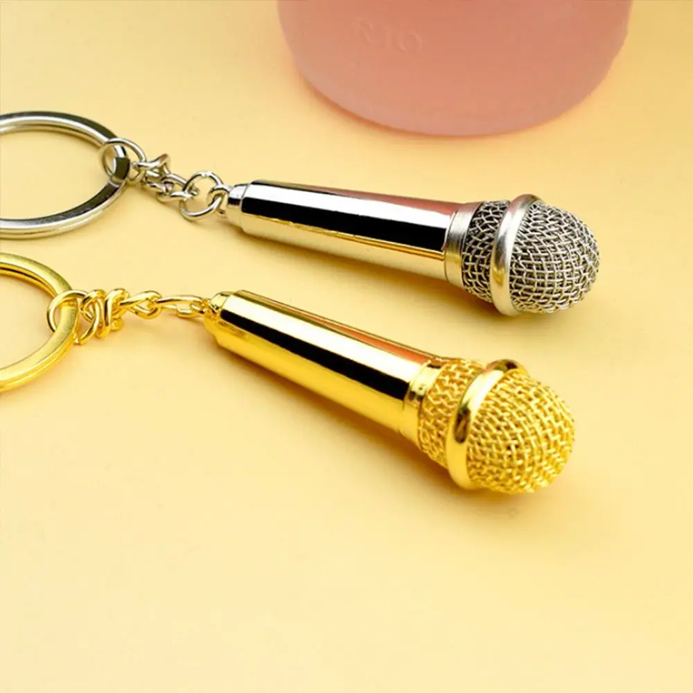 Mini Fashion Microphone Key Ring Creative Personalized Car Key Holder Metal Cute Design Pendent Key Chain Funny Singer Gift