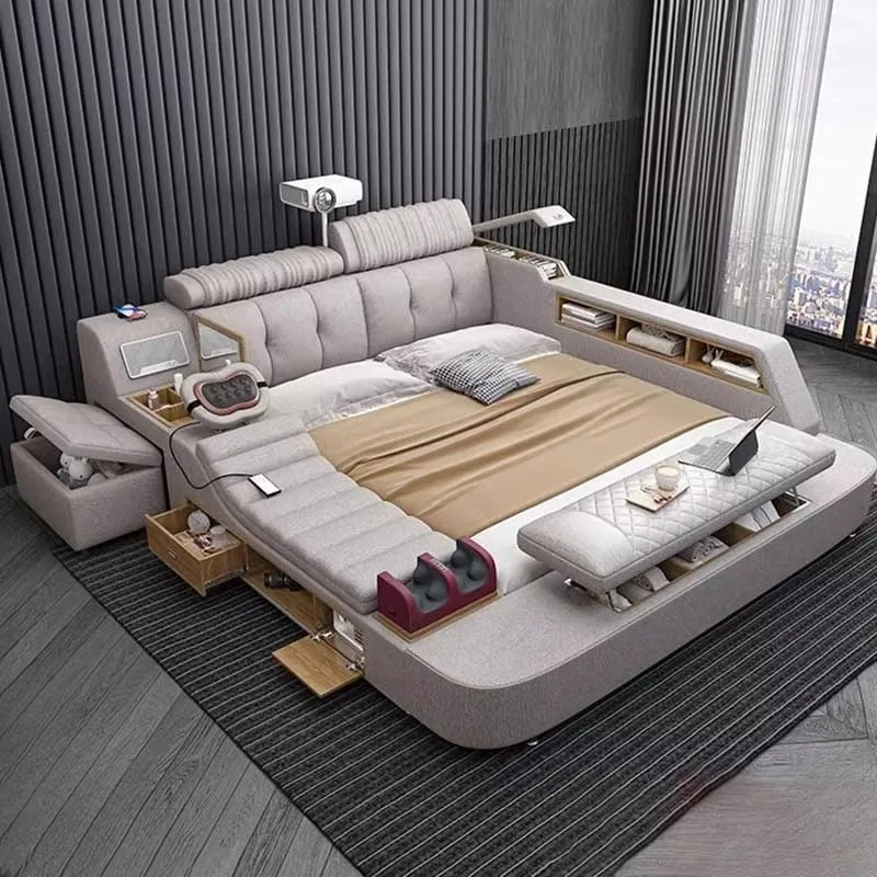 

High End Aesthetic Bed Frames Queen Modern White Multifonction Modern Luxury Bed Frame Girl Storage Camas De Casal Furniture