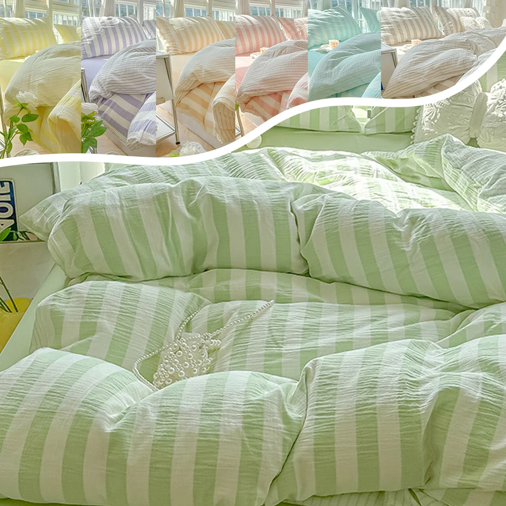 

Soft Ins Stripe Bedding Set 3/4pcs Duvet Cover Pillowcase Sheet Set Girly Fresh Style Couple Bed Comforter Colchas Para La Cama