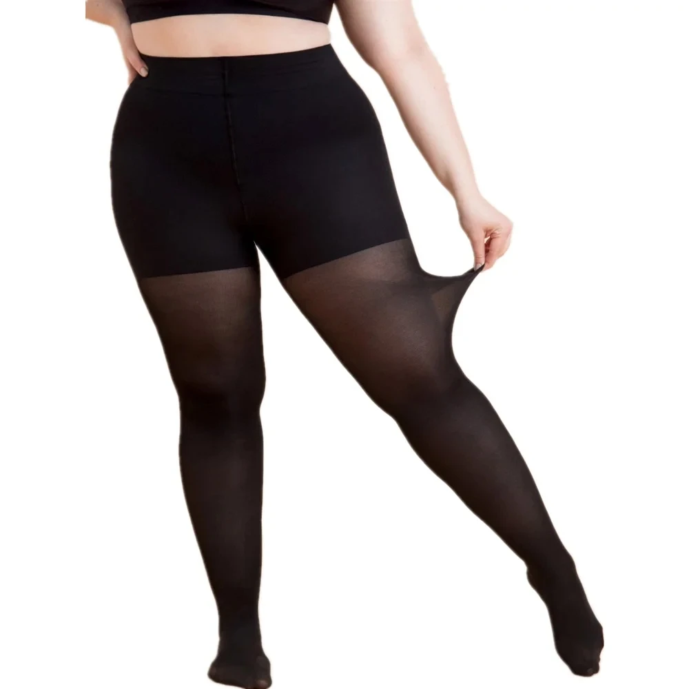 Schwarzes Plus-Size-Formtop für Damen, formende Strumpfhose, bequeme, hüftformende Nylonstrumpfhose, dünne, transparente Leggings für Damen. – Detail 4