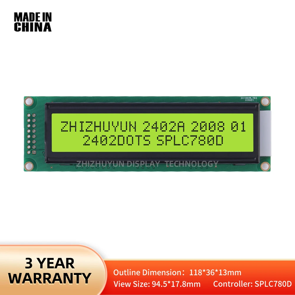 شاشة عرض LCD ، خالية من الرصاص ، لوحة Pcb الذهب الغارقة ، وحدة LCM ، إضاءة خلفية للشاشة خضراء صفراء ، الشركة المصنعة 2402A