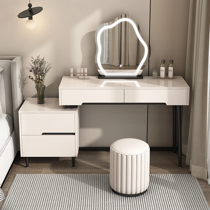 Modern Mirror Vanity Tables Wood White Minimalist Girls Makeup Vanity Tables Bedroom Salon Unique Schmink Tisch Home Furniture