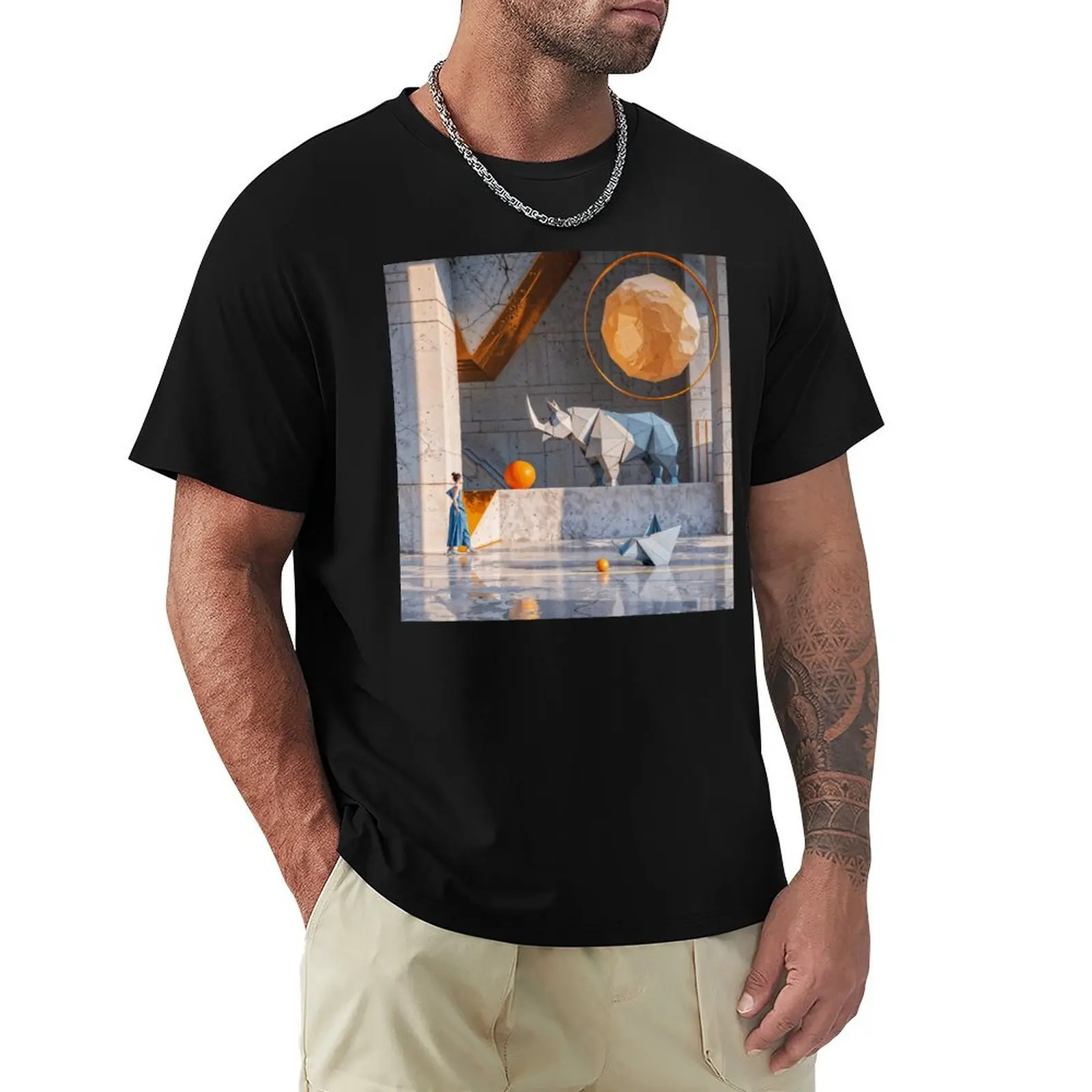 Animals geometry and minimalism: Rhinoceros and woman T-Shirt Plus Size Short Sleeve T-Shirt