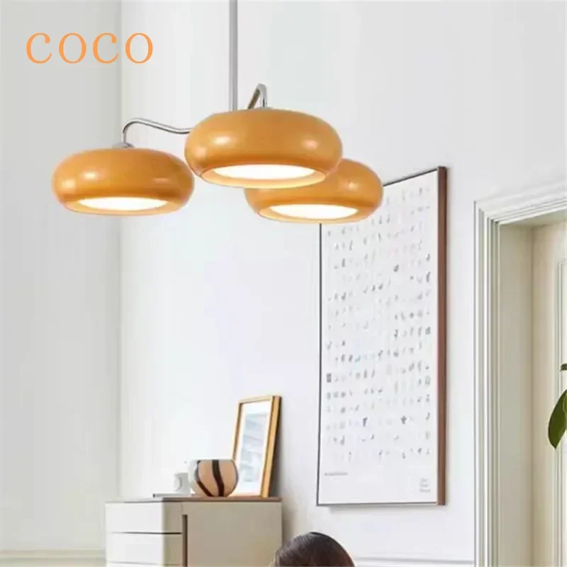 

Cream style French retro orange glass pendant light LED Nordic minimalist bedroom bar balcony corridor decorative lighting