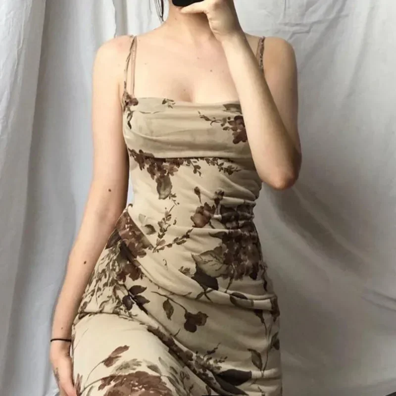 Floral Bodycon Dress Woman Summer Clothes Sexy Sleeveless Elegant Party Long Dresses for Womens Aesthetic 2024