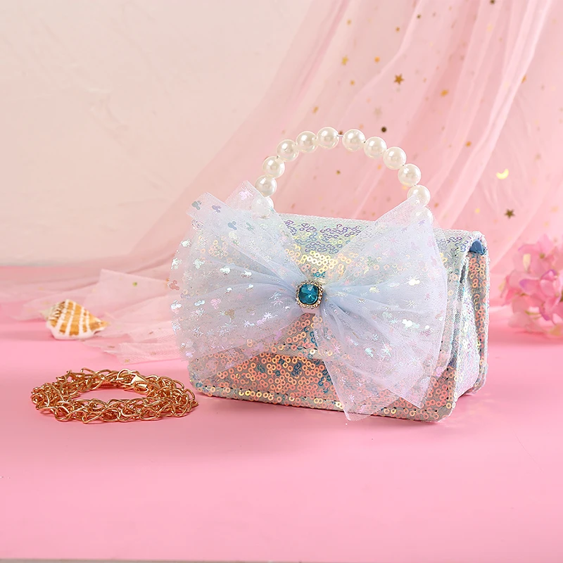 Children Wallet New Small Bag Cute Girl Classic Coin Purse Handbag Flower Beading Princess Kid Money Bag Baby Shoulder Bag