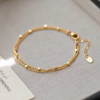 316L Stainless Steel Gold Color Beaded Thin Bracelets for Women Double Layer Chain 18K Golden Waterproof Jewelry Gifts Wholesale