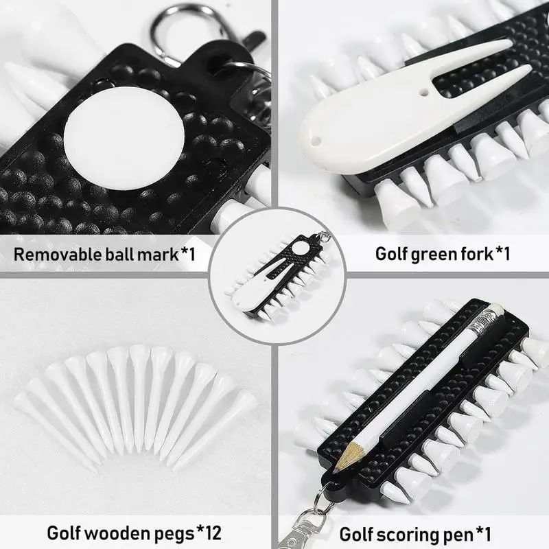 Golf Divot Tool 12 Ball Studs Design Golf Repair Tool Keychain Magnetic Ball Marker With Score Pen Pitch Groove Cleaner Green