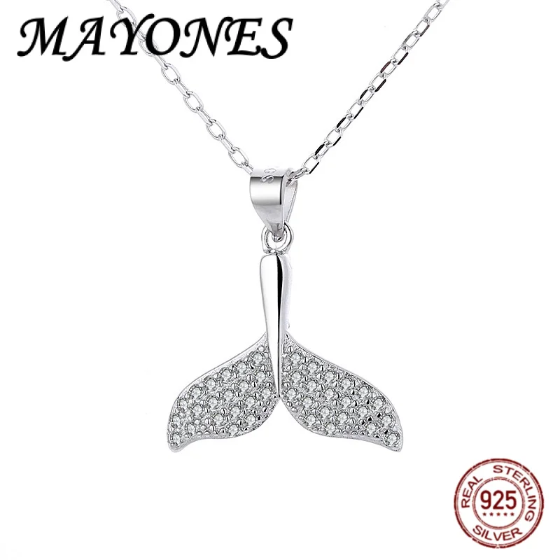 

Ожерелье из стерлингового серебра 925 пробы с рыбьим хвостом, кулон, оригинальный женский дизайн, изысканная цепочка на ключицу, подарок на вечеринку