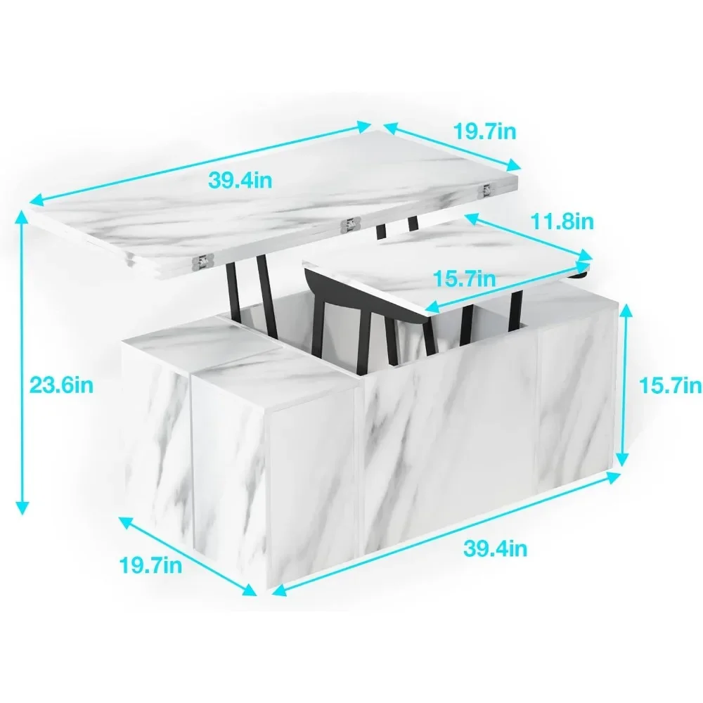 흰색 인조 대리석 커피 테이블, 리프팅 커피 테이블, 다기능, 4 개의 수납 테이블, 모던 거실 커피 테이블