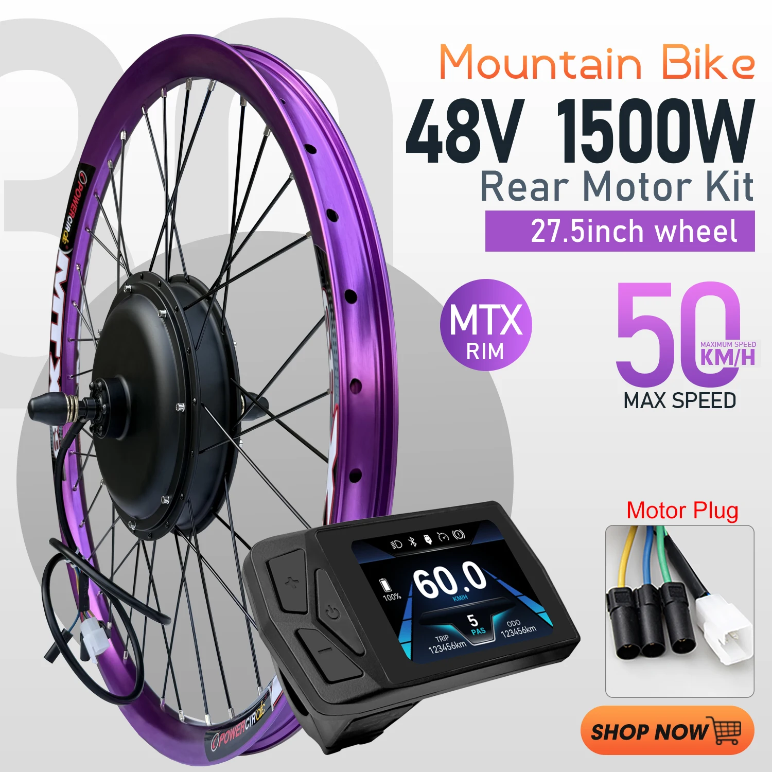 

Комплект для переоборудования электровелосипеда: задний мотор-колесо 48В 1500Вт, привод на колесо, 27.5'' MTX, дисковый тормоз, обод для мотор-колеса электровелосипеда