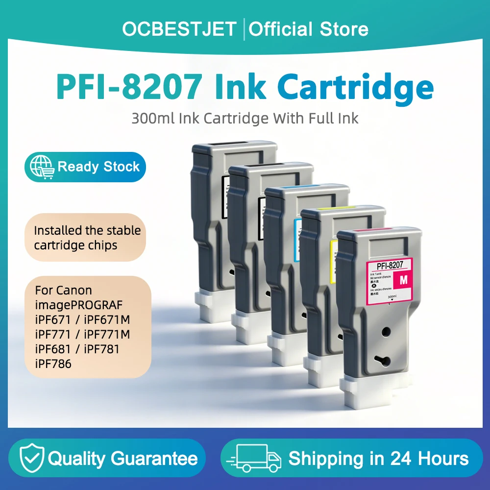 300ML For Canon PFI-8207 Full Ink Cartridge With Pigment Ink For Canon imagePROGRAF iPF671 iPF771 iPF681 iPF781 iPF786 Plotter