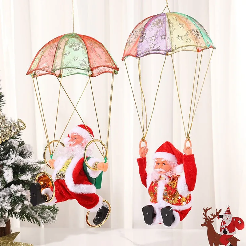 

Novelty Funny Santa Claus Parachute Somersault Toys Creative Electric Music Santa Claus Christmas Hanging Decorations