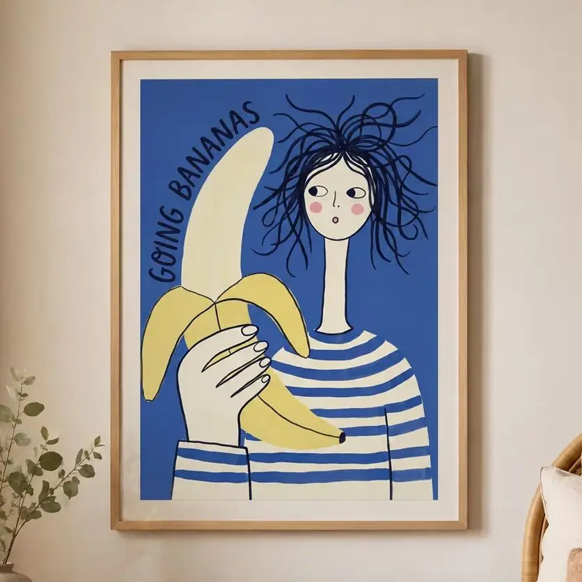 Going Bananas Poster,Canvas Wall Print,Modern Art Illustration,High‑Grade Home Decoration Artwork for Bedroom,Living Room,Office
