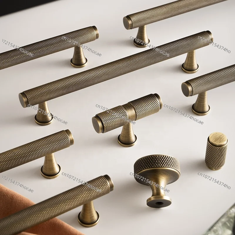 1Pcs Solid Brass Diamond Cut Cross Knurled Pattern Antique Brass Cabinet Handle Wardrobe Latin Word Rod Knob Spacing
