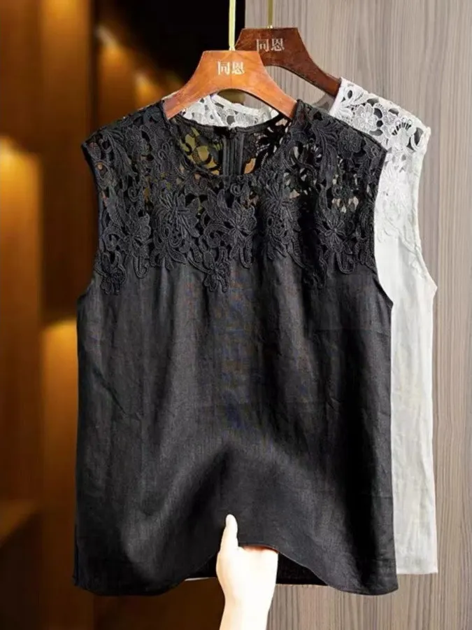 

Женский топ с кружевным сращиванием, ажурный топ, футболка с рукавами, жилет для похудения, лето 2025, новый дизайн, невдаемый