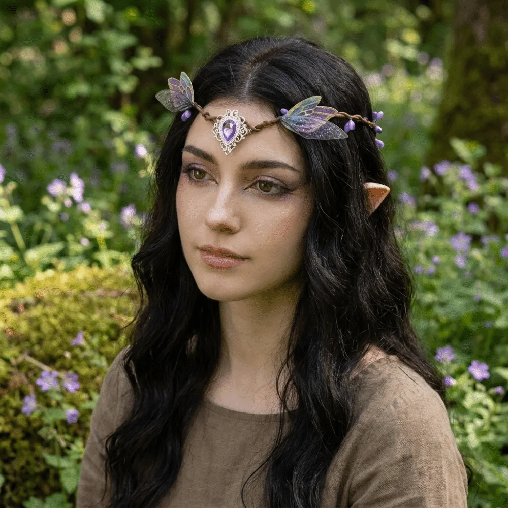 Flower Vine Elven Crown Fantasy Diadem Elf Tiara Artificial Floral Wreath Simulate Tree Leaves Fairy Headpiece Hallowmas Cosplay