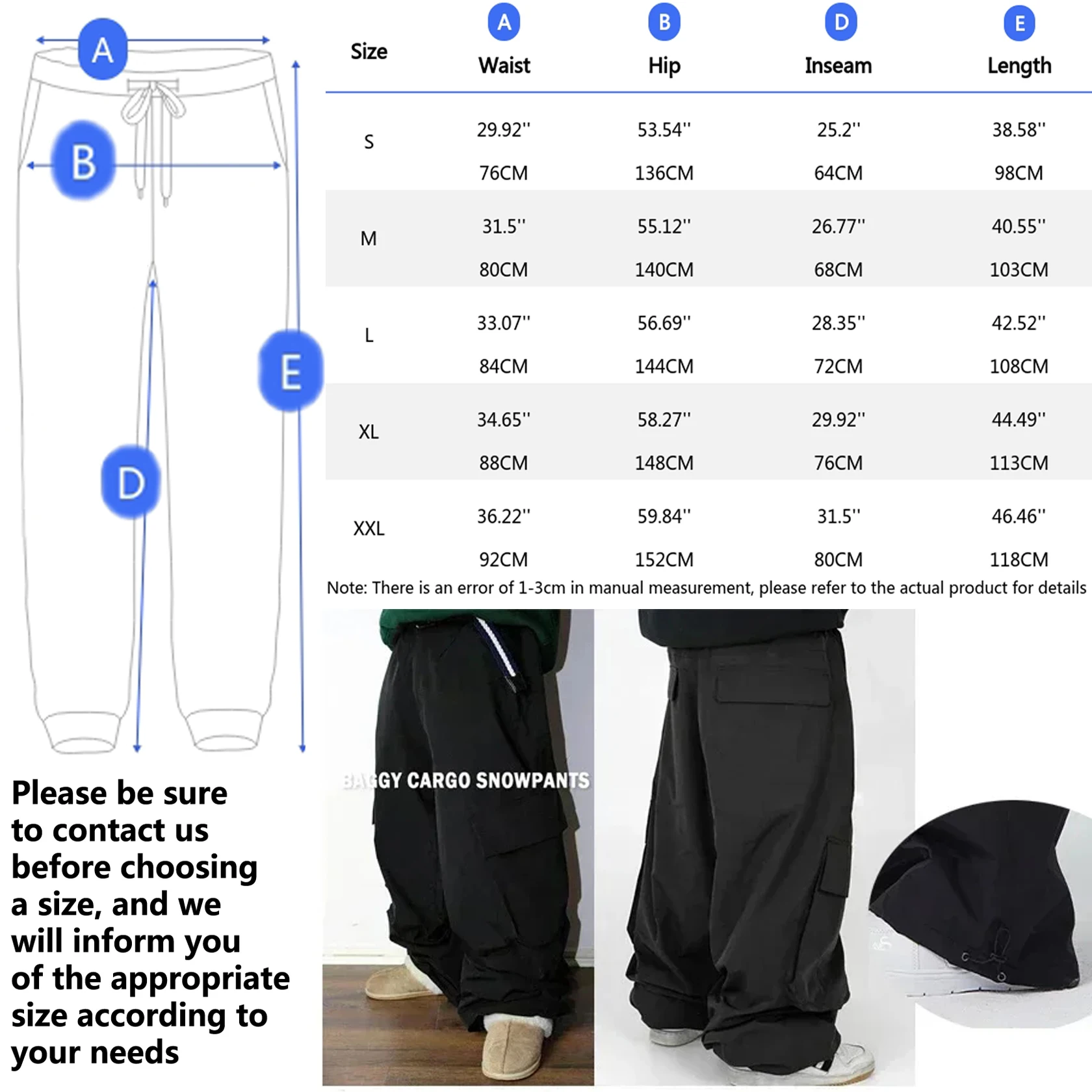 2025 Male Cargo Ski Pants Winter New Loose Skiing Baggy Pants Men Warm Snow Bib Overall Clothes 3L Waterproof Snowboard Trousers
