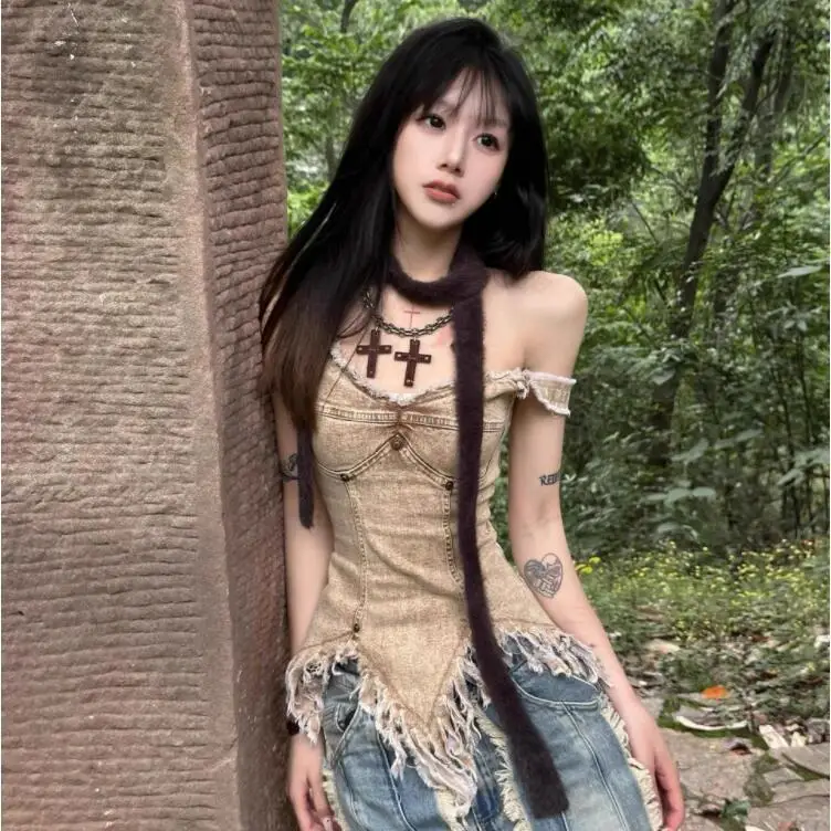 Koreanische Mode frauen T-Shirt Harajuku Weste Gothic Subkultur Übergroßen T-shirts Ärmel Detail Casual Y2k Crop Top Vintage