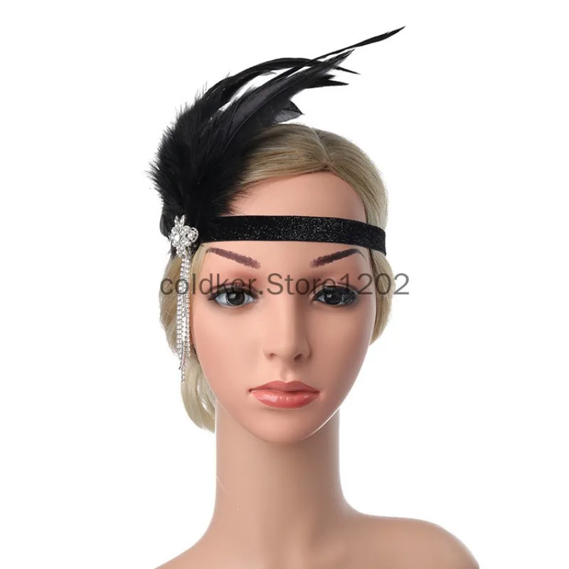 Pena strass frisado hairband para mulheres, festa Gatsby Vintage Headpiece, acessórios para cabelo, novo Flapper Headband