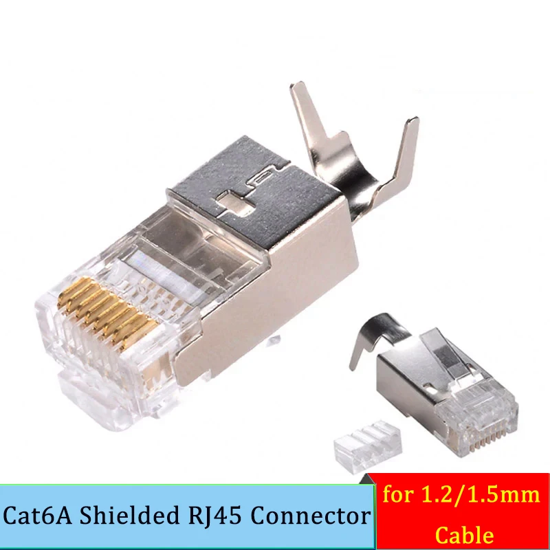 

Cat6A Shielded RJ45 Connector, for 1.2/1.5mm Cable, Gigabit Ethernet Modular Plug, Gold Plated for Cat6/Cat5e Network