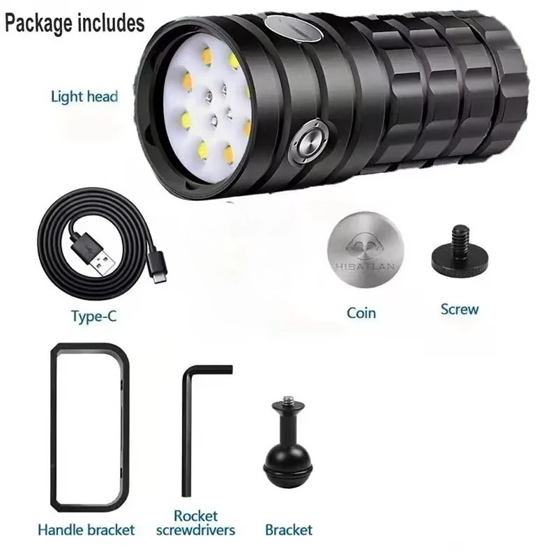 18000LM Diving Flashlight Underwater 100m Photography Video Lamp IPX8 Waterproof Diving Fill Lantern Lamp 120° Irradiation Angle