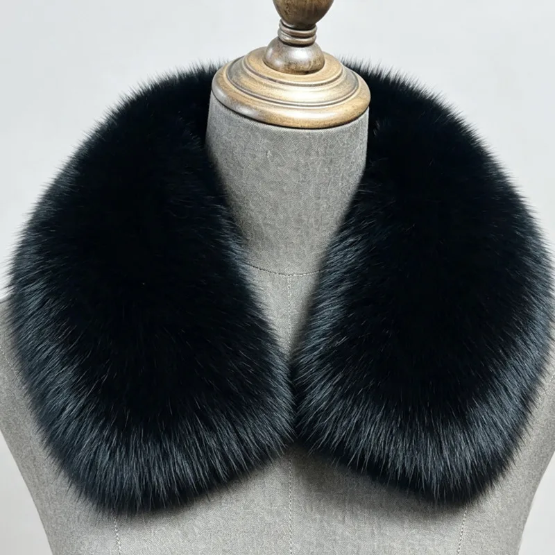 Fox Fur Collar Genuine Fur Collar For Leather Jackets Natural Fur Square Collar Unisex Parka Fur Detachable Black Fur Scarves