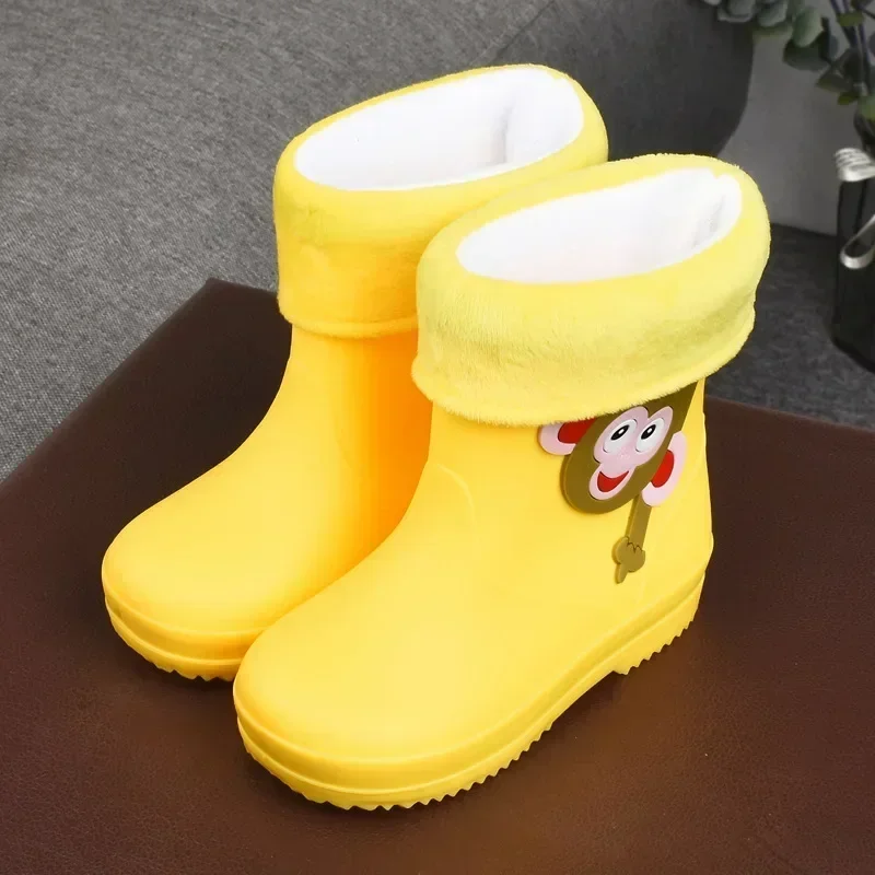 KidS Rain Boot Nonslip Cartoon Girl Boot Toddler Boy Warm Waterproof Cotton Shoe Slip on Child Rubber Boot Botas De Lluvia