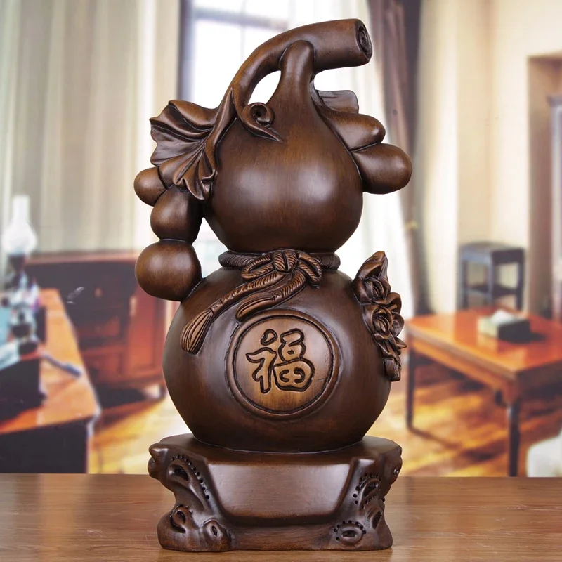 Fu Lu Gourd Ornaments Solid Wood Carving Fortune Chinese Decoration Birthday Gifts Living Room Crafts