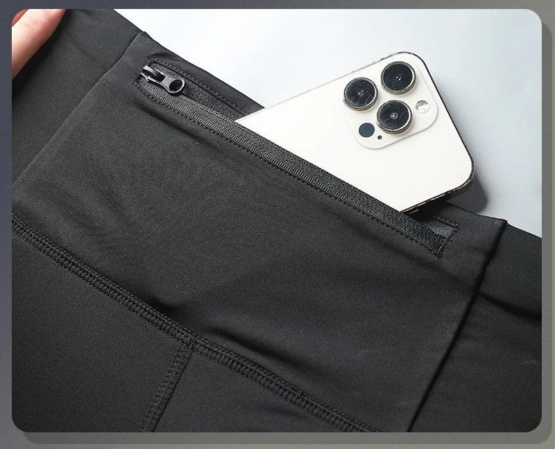Herren- und Damen-Shorts mit Taschen, Kompressions-Shorts für Marathon, Laufen, Training, Joggen, Radfahren, Fitness, schnell trocknend – Detail 4