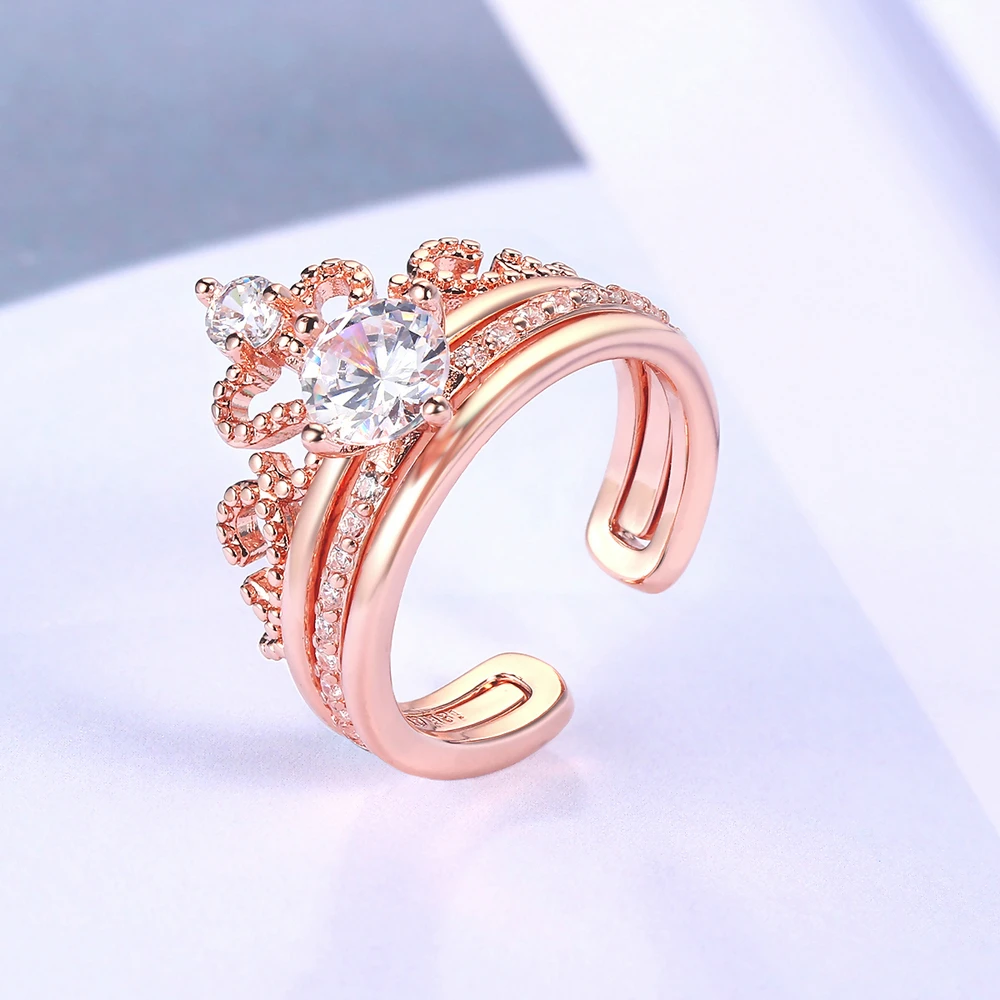 INN خمر خاتم فخم للنساء أنيقة رائعة زركون الملكة تاج المشاركة خاتم الزواج مجموعة مجوهرات هدية R350-2