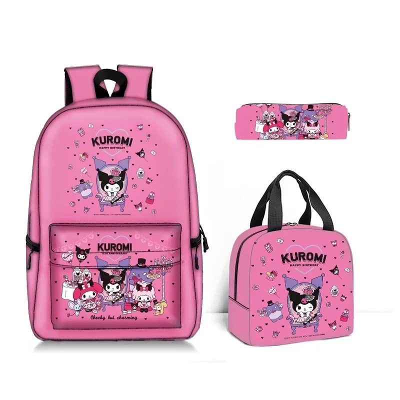 Kawaii Sanrio Kuromi Three-piece Set of School Bag Surrounding Primary and Secondary School Students Backpack Satchel Pen Bag