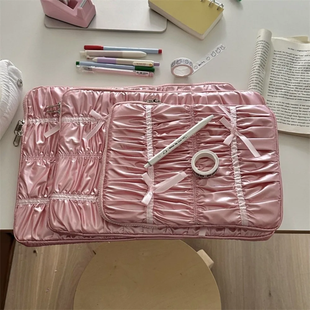 Travel Bag Pleated Portable Laptop Bags Waterproof Bow Laptop Case Dual Zipper Lightweight Notebook Sleeve Women's Bag
