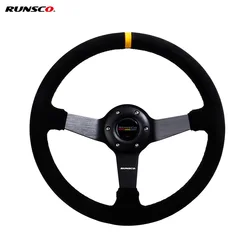 350mm/14Inch Car Steering Wheel Suede/Real Leather Drift Racing Game Simulator Steering Wheel Universal