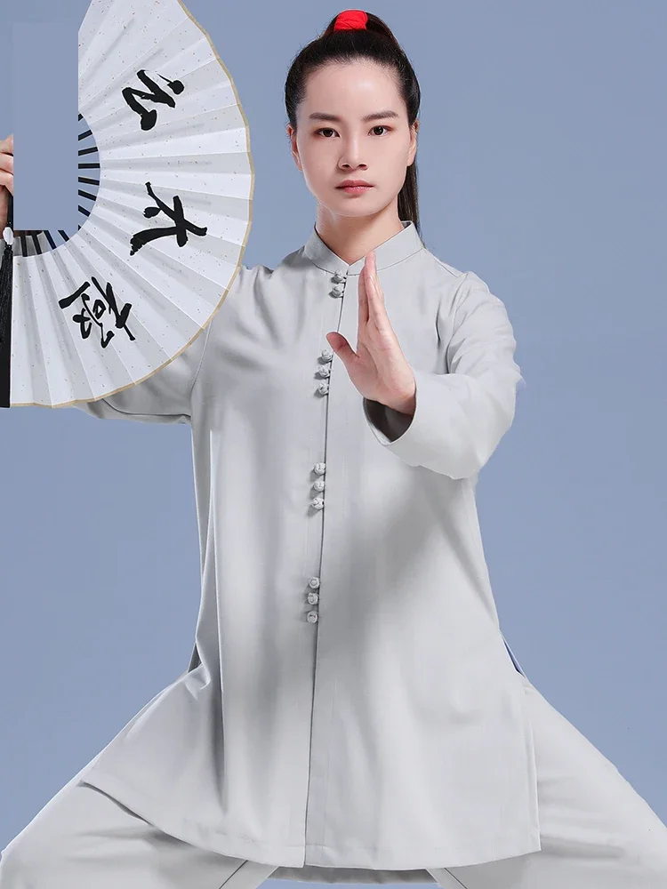 Vêtements en lin mélangé respirant Kung Fu Tai Chi, vêtements d'arts martiaux, uniforme Taijiquan Wushu, Style chinois, gris clair, nouveauté 2022