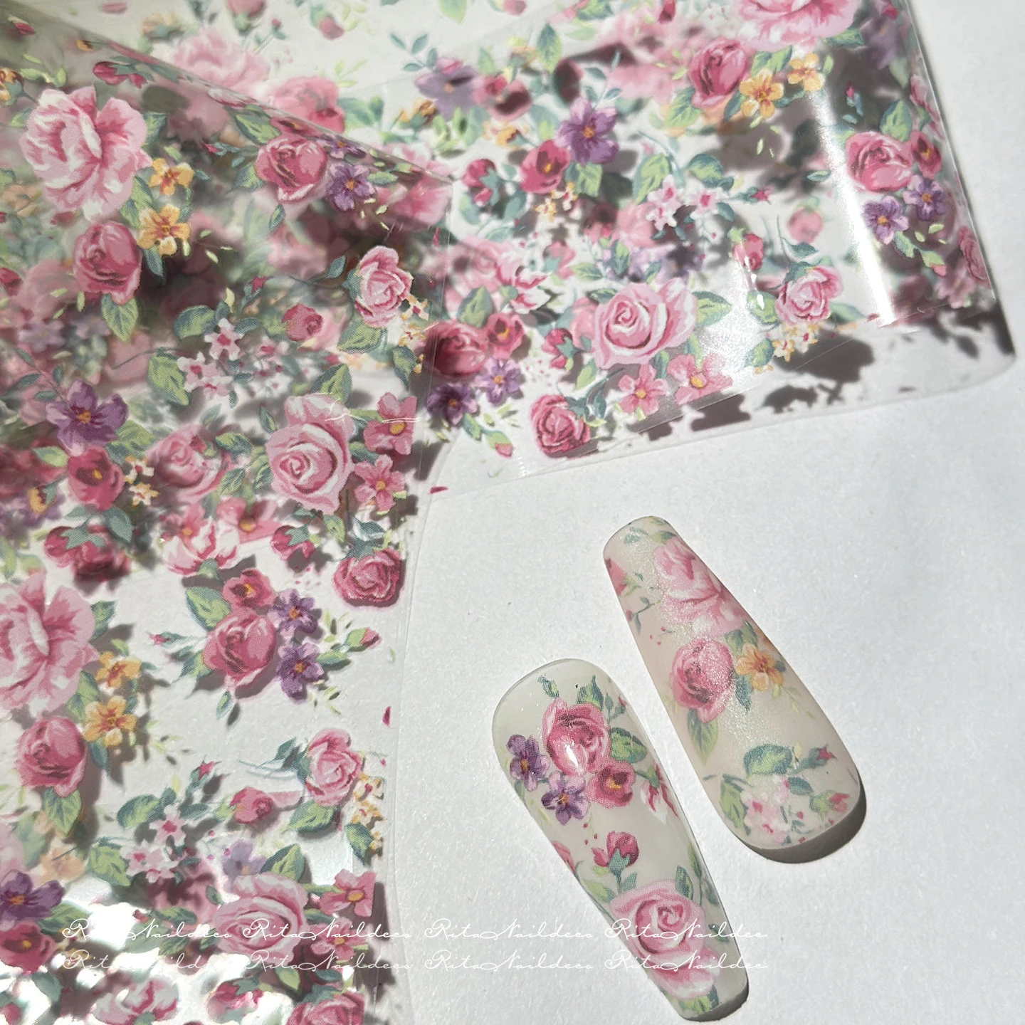 10 Rollen/Box Rosenblüten-Nagelfolien Multiflora Transferpapier Aufkleber Nagelkunst-Sticker Blumenmuster DIY Maniküre Nageldekoration – Detail 7