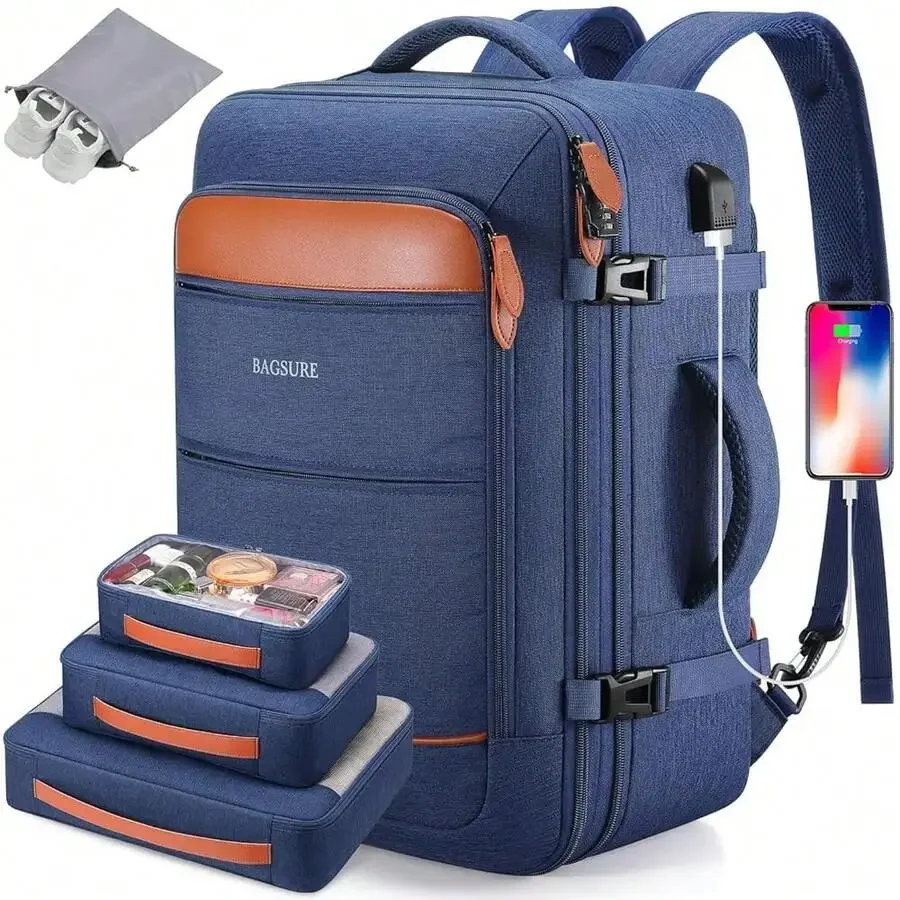 42L Expandable Travel Backpack with USB Charging