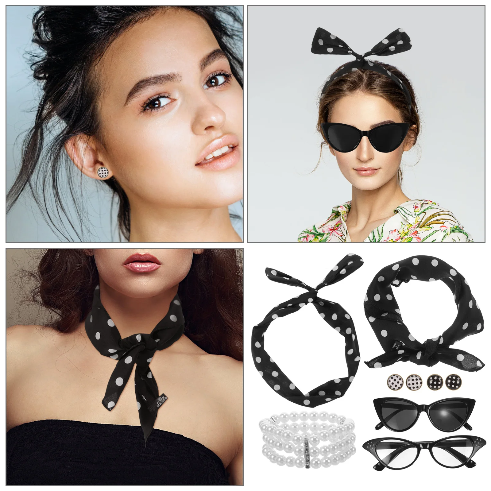 

1 комплект 50-х годов, реквизит для косплея, набор ретро-повязок на голову, аксессуар для костюма, косметика для косплея, украшение для вечеринки, аксессуары для костюмов 50-х годов